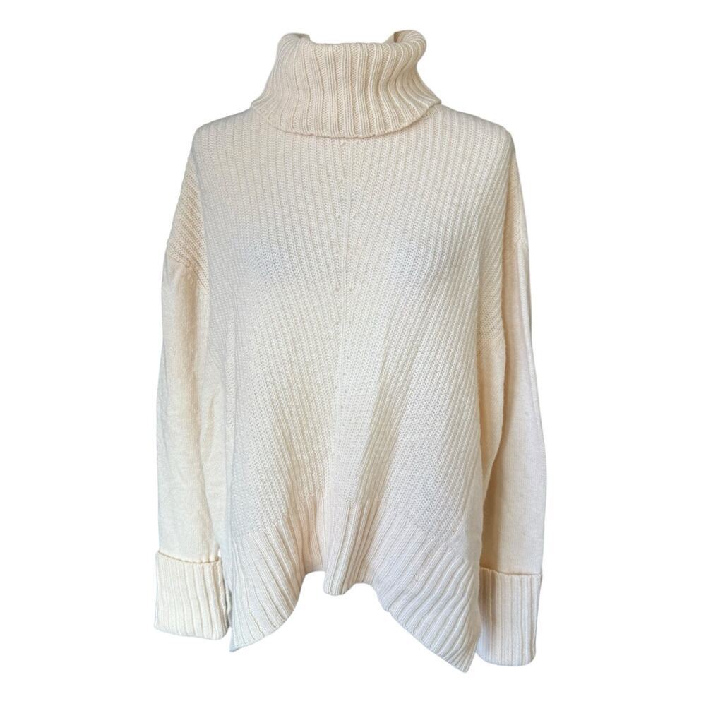 Anthropologie Moth Sweater Women's Ivory Turtleneck M Wool Blend Cozy Ribbed